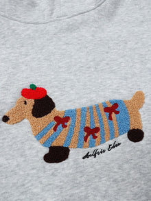 Grey Cozy Pup embroidered hoodie embroidery detail | kuvoq-color-grey