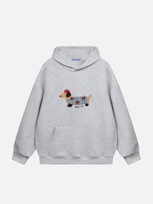Grey Cozy Pup embroidered hoodie front view | kuvoq-color-grey