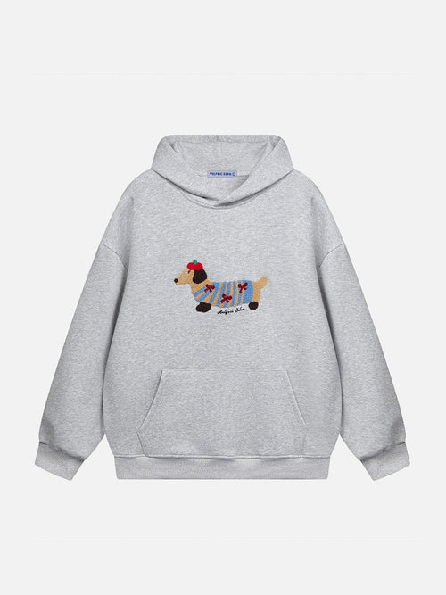 Grey Cozy Pup embroidered hoodie front view | kuvoq-color-grey