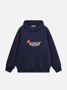 Navy Blue Cozy Pup embroidered hoodie front view | kuvoq-color-navy-blue