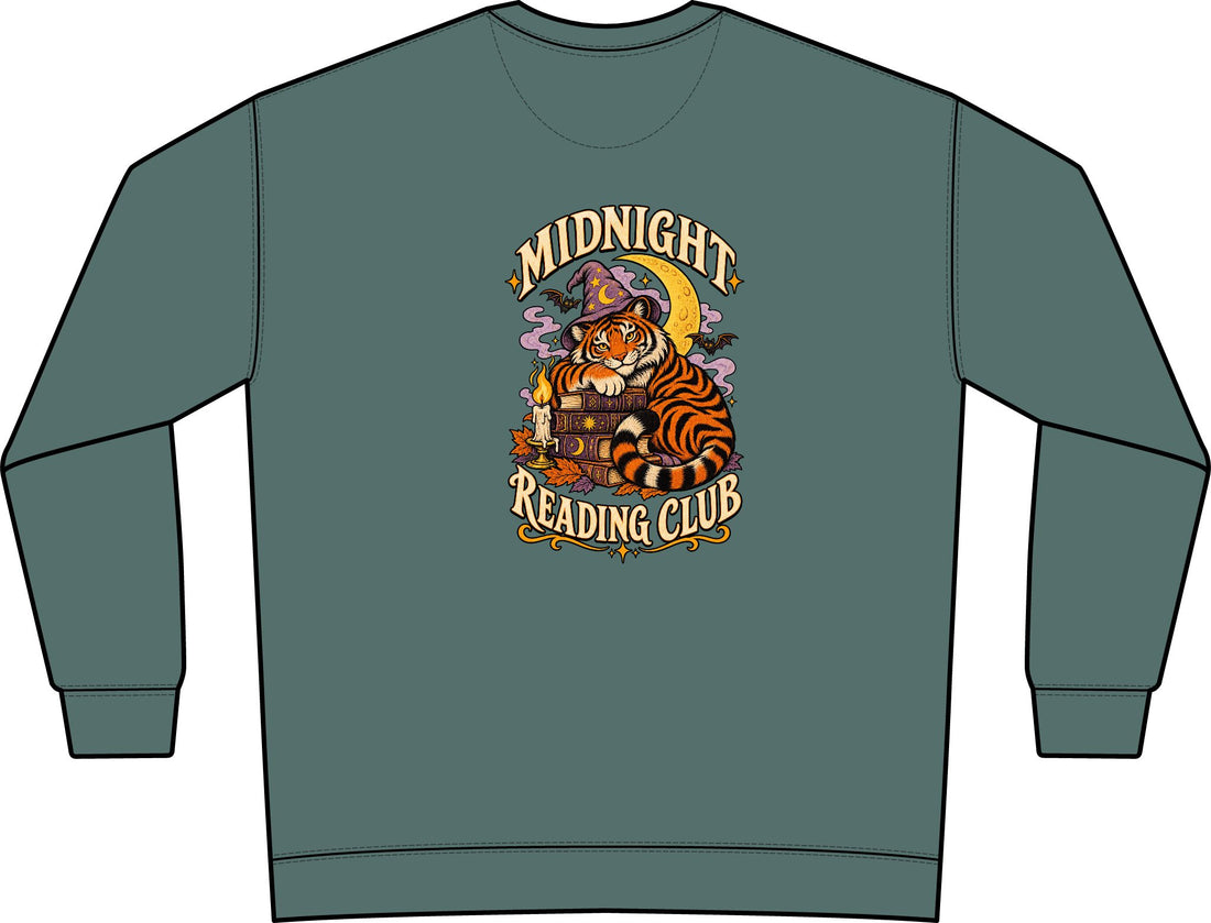 Midnight Reading Club Garment-Dyed Crewneck | 4-Point Print