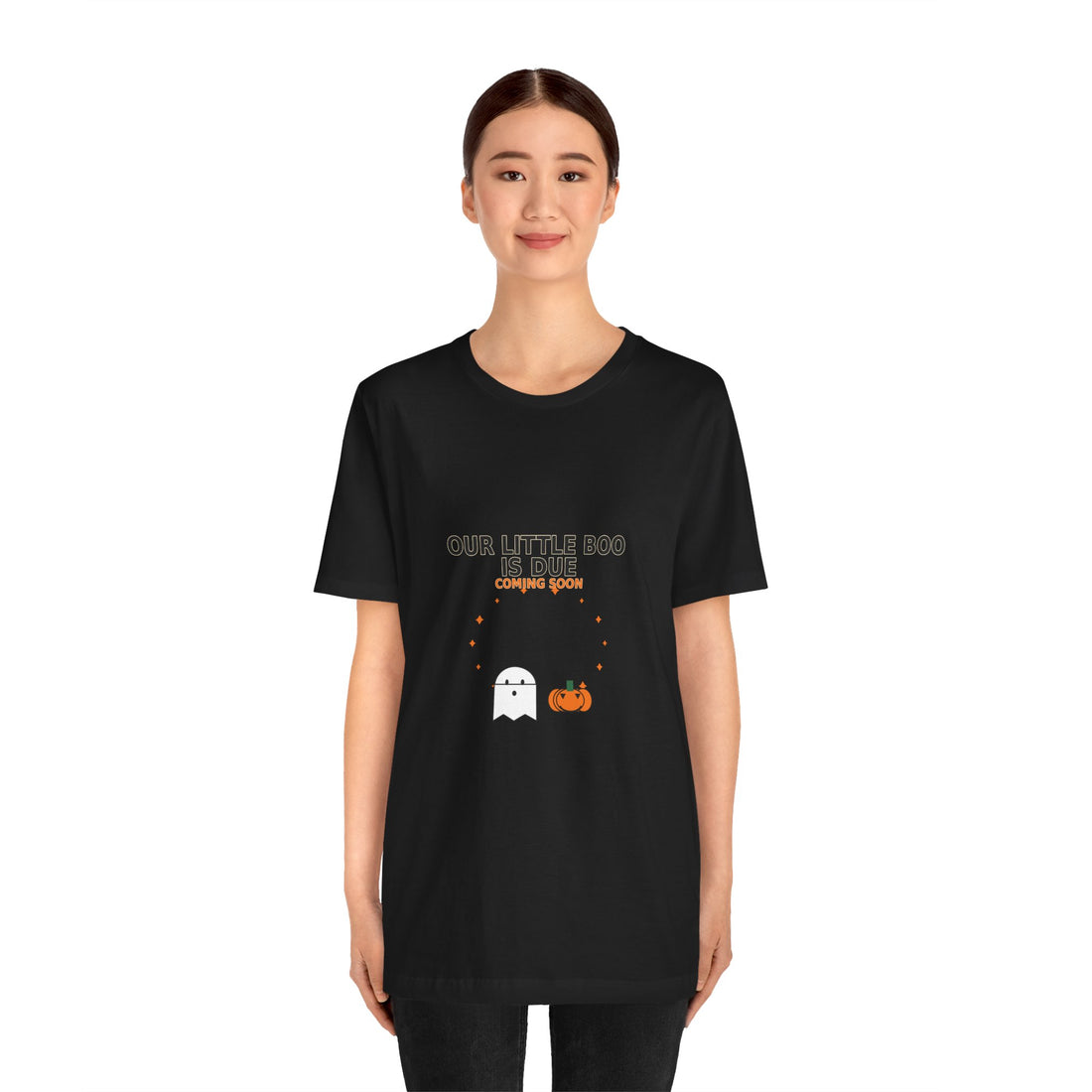 Pregnancy announcement shirt on model